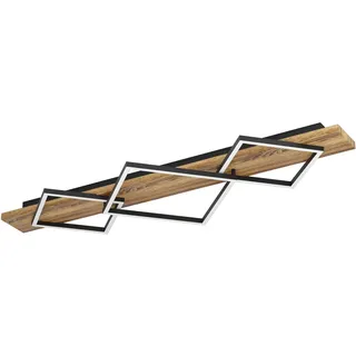 EGLO LED Deckenleuchte "BOYAL Deckenlampe - Stahl, Holz - LED;LED - 2X13W;1X16W - IP20", schwarz, braun rustikal, 3, H: 9,5cm, 1 Stk., Leuchten, Wohzimmerlampe, Esszimmerlampe, Flur, Schlafzimmer, L101xB40,5xH9,5 cm, LED Deckenleuchte