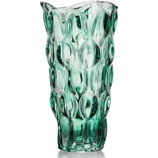 Glas Blume Vase, 24cm hohe Moderne Minimalistische Glasvase Mordische Kristall Dekorative Handgemachte Blumenarrangement für Home Office Dekor, Geschenk für Hochzeit Housewarming feiern (grün-1)
