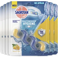 Sagrotan Toilettenfrische Hygiene Plus WC-Spüler – Toilettenreiniger gegen Bakterien, Kalk und Schmutz – Duft: Spritzige Zitrone – 6er Pack