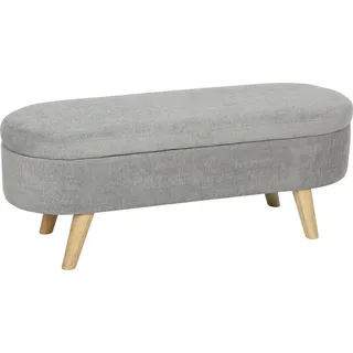 Bank am Fußende - Ovale Sitzbank/Ottomane - Teddy-Samt - Gepolsterte Sitzfläche - Beine aus Gummibaumholz - Mit Stauraum - 110x40x43 cm - Hellgrau - Hellgrau