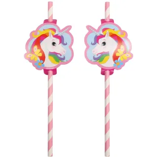amscan 8 Trinkhalme Unicorn Papier 19,7 cm