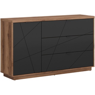 Xxxl Sideboard , Schwarz, Eichefarben , Holzwerkstoff , 1 Fächer , 3 Schubladen , 156x93x42.5 cm , Kleinmöbel, Kommoden, Kommoden