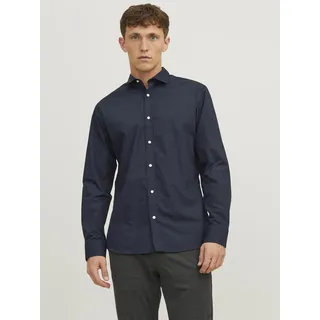 Langarmhemd JACK & JONES "JJJOE SHIRT LS PLAIN", Herren, Gr. L, N-Gr, blau (navy blazer), Web, Obermaterial: 65% Polyester, 35% Baumwolle, unifarben, slim fit normal, ohne Ausschnitt, Ärmel mit Ärmelschlitz 2-Knopf-Manschette, Hemden Langarmhemd, Materialmix, slim fit