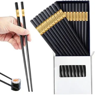 Glasvezel eetstokjes set für Sushi - 10 Stück - Antislip - 24 cm - Chinesisches Legierung Design - Mit Aufbewahrungsbox - Umweltfreundlich.