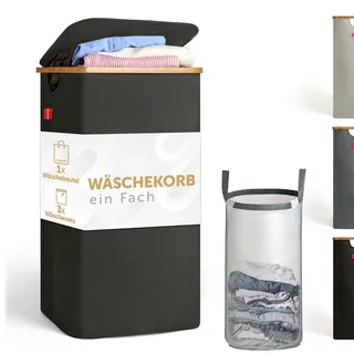 Blumtal Wäschekorb 100L - Wäschesammler mit herausnehmbaren Wäschesack - Wäschekorb schmal - laundry baskets - Pfandflaschensammelbehälter - Wäschekorb mit Deckel - Wäschekorb schwarz - laundry bag