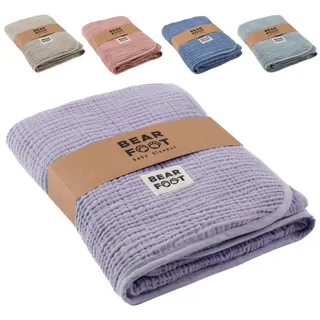 Bearfoot Babydecke - Musselin Fleecedecke (Baumwolle, Fleece) flauschig weiche Kuscheldecke, Baby/Neugeborene/Kinder Geschenk Junge & Mädchen zur Geburt (Lavender)