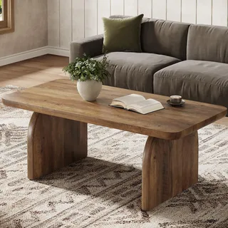 Tribesigns Rechteckiger Couchtisch, Cocktail-/Teetisch Holz mit abgerundeten Kanten für moderne Wohnzimmer Mid-Century-Stil 120 x 50 x 60 cm, braun - Braun