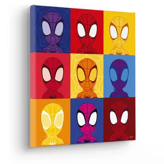 KOMAR Keilrahmenbild im Echtholzrahmen, - Spidey Symmetry - Größe 30 x 30 cm - Bild, Leinwandbild, Marvel, Kinderzimmer, bunt