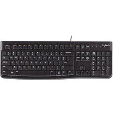 Logitech K120 Kabelgebundene Business Tastatur für Windows und Linux, USB-Anschluss, Leises Tippen, Robust, Spritzwassergeschützt, Tastaturaufsteller, Niederländisches QWERTY-Layout - Schwarz