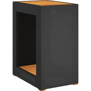 vidaXL Garten-Beistelltisch mit Holzplatte Schwarz Poly Rattan - Schwarz