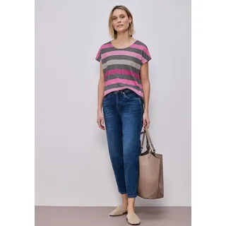 Shirttop STREET ONE, Damen, Gr. 38, espresso braun, Jersey, Obermaterial: 80% Polyester, 20% Viskose, gestreift, regular fit normal, Rundhals, Tops Shirttop, mit Streifen Muster