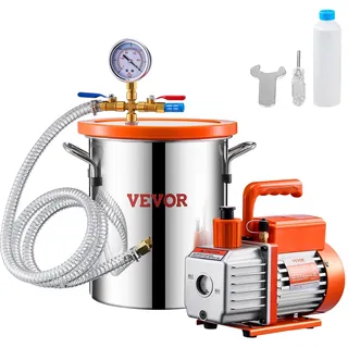 Vevor 11,36L Vakuumkammer & 3,5 CFM Pumpe, Edelstahlkammer, einstufiges Vakuumpumpen-Entgasungskammerset, mit Acryldeckel, Öl, 1,5 m Schlauch, Vacuum Pump Kit zum Entgasen von Harz-Silikon-Epoxiden