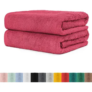 BaSaTex 2er Pack Frottier Saunatücher Set 80x200 cm 100% Baumwolle, 2X Saunatuch, Strandtuch XXL Rubin Rot