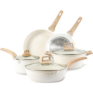 CAROTE Topfsets Pfannenset 8-Teilig,Pfanne 24/28cm,Stielkasserolle 18cm/1.7L,Topf 24cm 4L,Antihaft-Tiefe Bratpfanne 28cm Beschichtung mit Deckel,Kochgeschirr-Set,Induktionspfanne