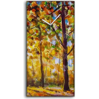 Dekor Leinwand Uhr Wandbilder Geräuschlos 30x60 Gemälde Wald Bäume Herbst Natur - weiße Hände - Gelb