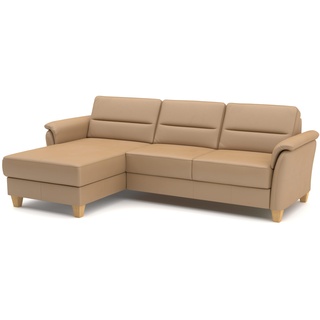 CAVADORE Leder-Eckcouch Palera mit Longchair / Landhaus-Sofa mit Federkern, Bettfunktion + Bettkasten / 244 x 89 x 163 / Leder Beige