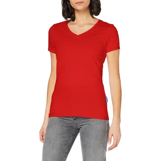 HRM Damen Luxury V-Neck Tee, rot, Gr. 4XL I Premium T-Shirt Damen V-Ausschnitt aus 100% Bio-Baumwolle I Basic Shirt Damen bis 60°C waschbar I Hochwertige & nachhaltige Damen-Oberteile