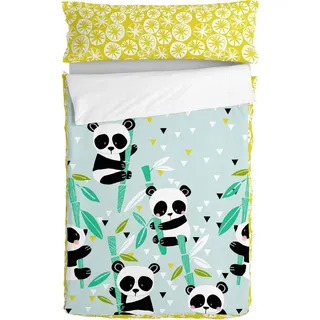 Bettbezug mit Füllung HappyFriday Moshi Moshi Panda Garden Blue Blau 105 x 200 cm - Blau