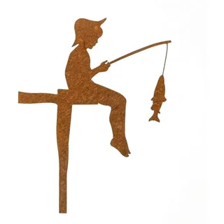 MM Steel Styles Edelrost Angler klein Gartenstecker-einfach einsteckbare Rostdeko aus hochwertigem Cortenstahl für Garten, Terrasse - Gartendeko rost