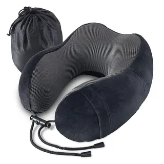 Emwel Nackenkissen Flugzeug, Reisekissen Memory Foam, Ergonomisch Gestaltetes Nackenhörnchen, Nackenkissen Reise, Reise Gadgets,Ideal für Reisen, Flugzeug, Auto, Büro-Black