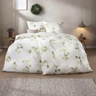 Estella Samt + Seide Flanell Bettwäsche 135x200 Velturno grün Gingko 5471-530 - Grün