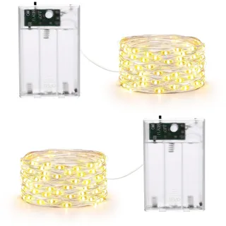 Qedertek Lichterkette Batterie 5M Silberdraht Micro Lichterkette, 2 Stück 50 LED Lichterkette Weihnachtsbaum Warmweiß mit 2 Modi für Innen, Halloween, Weihnachten Party Deko