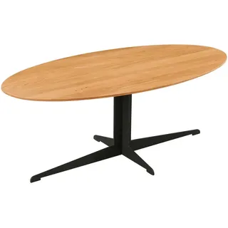Livetastic Couchtisch , Naturfarben, Schwarz , Holz, Metall , Eiche , massiv , oval , Sternfuß , 44.5x60x120 cm , Holzmöbel, Holztische, Wohnzimmertische Holz, Couchtische Holz
