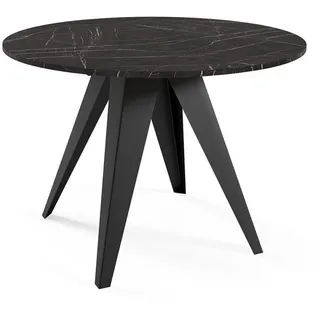 Feldmann-Wohnen Esstisch Gerda Pietra Grigia Schwarz / Schwarz 90/128 / 90 / 76cm , Schwarz, Grau , Metall , Rund,Rund , Stativgestell , 90x76x90 cm , Esszimmer, Esstische