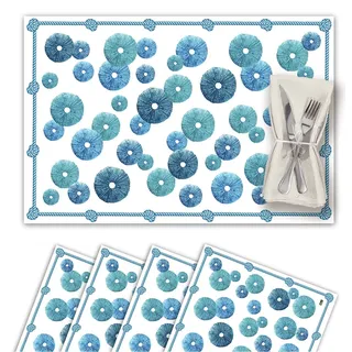 Vilber, 4er-Set Tischsets aus Vinyl, waschbar, wasserdicht, schmutzabweisend, rutschfest, rutschfest und hitzebeständig, Marineblau, Blau