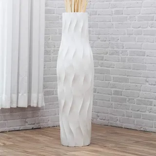 Leewadee Große Deko Bodenvase Für Dekozweige, Hohe Standvase Für Pampasgras, Design Holzvase, 90 cm, Weiß