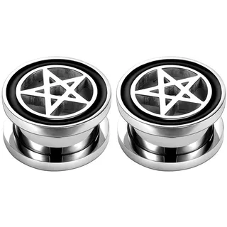 Pentagram Star Ohr Plug Tunnels Ear Gauge 316L Edelstahl Expander für Ohr Körperschmuck Piercing (Gauge=11/16"(18mm))