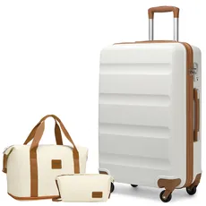 KONO Gepäck-Set Reise ABS Hartschale Kabinenkoffer mit TSA-Schloss und erweiterbarer Reisetasche & Kulturbeutel, cremeweiß, 24 Inch Luggage Set, modisch