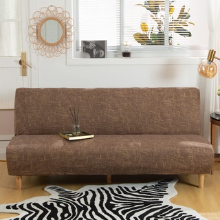 Futon Sofabezug ohne Armlehnen, rutschfest, faltbar, Stretchdruck, Futon-Sofa-Sitzbezüge ohne Armlehnen, ohne Armlehnen, Schonbezug für 2-3-Sitzer, klappbares Schlafsofa, ohne Arme (Linen Coffee)