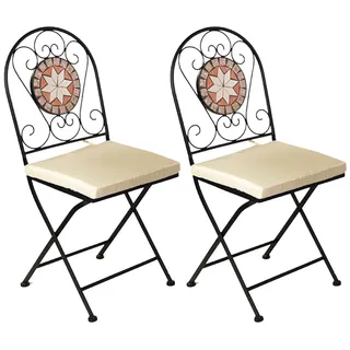 2er Mosaik Klappstuhl Bistrostuhl Balkonstuhl Gartenstuhl Stern Design - Beige, Orange