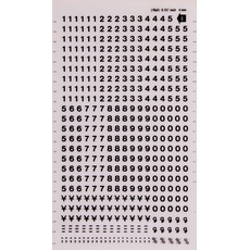 Buchstaben- und Zahlenetiketten, Farbe: schwarz Nummern 4 mm Schwarz