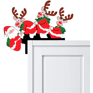 VYNZOR Weihnachtsdeko innen Türrahmen Dekoset,Lustige Weihnachtsdeko,Bedruckt Elch Weihnachtsmann Design, Wiederverwendbare Holzdekoration für Türen Fenster Wände Wohnzimmer