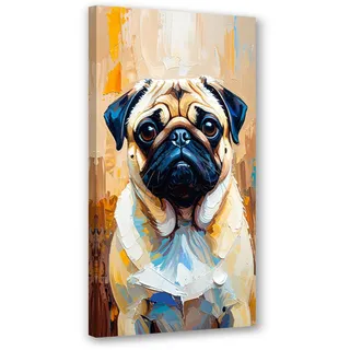 Feeby Leinwandbild Mops Hund Tier Beige 40x80cm , Textil , Tiere , Rechteckig , 40x80 cm , Bilder & Rahmen, Bilder, Leinwandbilder