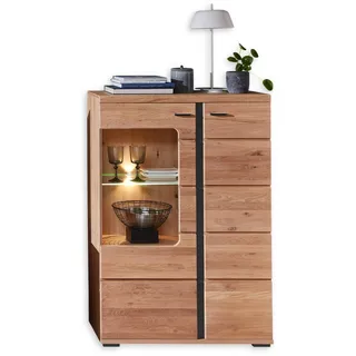 Vitrine in Altesche massiv, Old Artisan Oak Optik FSC-Zertifiziert - Moderner Vitrinenschrank mit LED-Beleuchtung und viel Stauraum - 90 x 134 x 38 cm (B/H/T)