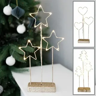 Weihnachtliche LED-Drahtdeko mit 15 warmweißen Lichtern Gold/Glitzer Weihnachten