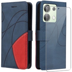 jrester Hülle für Xiaomi Redmi Note 13 4G(Nicht für 5G), PU Leder Flip Brieftasche Handyhülle Schutzhülle mit EIN Gehärtetes Glas Schutzfolie Displayschutzfolie für Xiaomi Redmi Note 13 4G - Blau