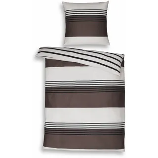 Janine Mako Satin Bettwäsche braun anthrazit 155 x 220 cm + 80 x 80 cm feinfädige Wendebettwäsche