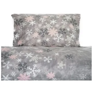 COFI 1453 Fleece Bettwäsche aus 100% Polyester Bezug mit Schneeflockenmotiv in Grau 135x200 cm
