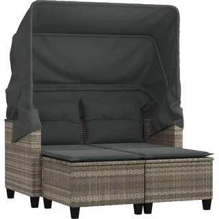 vidaXL Gartensofa 2-Sitzer mit Dach und Hockern Hellgrau Poly Rattan - Grau
