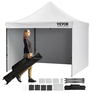 Vevor Pavillon 304,8x304,8x320cm Gartenzelt 500D PU-Silber-Gewebe Faltpavillon höhenverstellbar inkl. Aufbewahrungstasche Partyzelt 6-8 Personen Pop up Zelt Weiß Gartenpavillon für Campingausflug