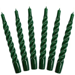 Candles with a Twist®, Stabkerzen gedreht, Hergestellt in Italien, 25 Farben verfügbar, Tafelkerzen lackiert, Spiralkerzen lange Brenndauer 5 Stunden, Kerzen Deko, 6 Stück, 2,2 x 21cm (Grün)