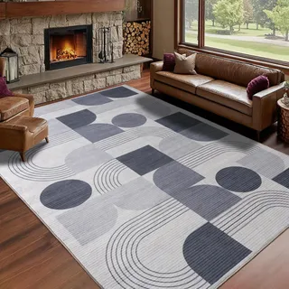 Calinline Teppich Wohnzimmer, Moderne Abstraktem Muster Wohnzimmerteppich, Anthrazit 200x300 cm Kurzflor Wohnzimmer Waschbare Teppiche, Groß Carpet Wollteppich für Schlafzimmer Büro Esszimmer