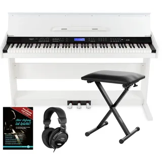 FunKey DP-88 II Digitalpiano weiß Set mit Economy Keyboardbank, Kopfhörer und Klavierschule