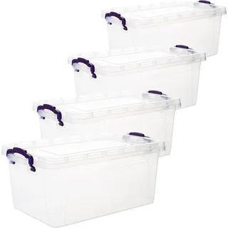 Stapelbare Aufbewahrungsbox mit Deckel Griff 22L transparent 4 Stück sortieren