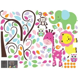 Wandsticker Kinder Dekoration Babyzimmer Wandtattoo Kinderzimmer Wandaufkleber Wandsticker Kinderzimmer Dschungel Tiere bunt H60 x 80 cm