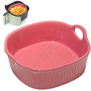 Keramik Auflaufform 650ML,Quadratische Backformen,7 Zoll Auflaufformen,Keramik Backformen mit Griffen für Lasagne,Fleisch,Gemüse,für Heißluftfritteuse, Backofen, Mikrowellenherd (Rot)